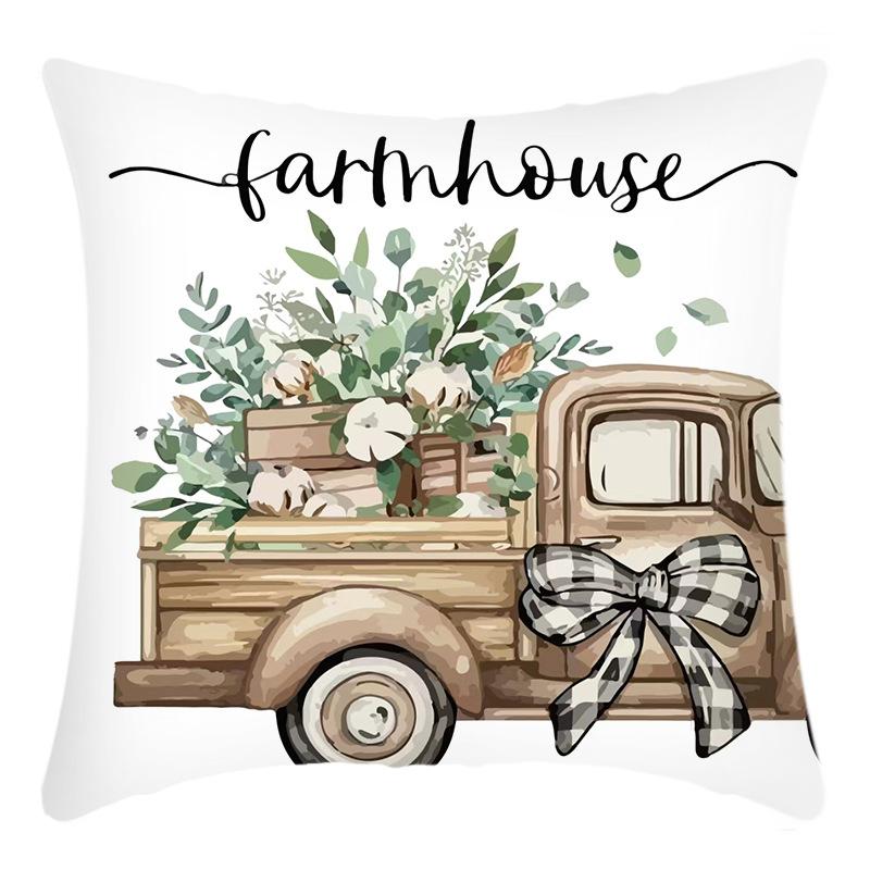 New Thanksgiving Letter Print Green Plant Truck Print Pillow Home Sofa Cushion Cover