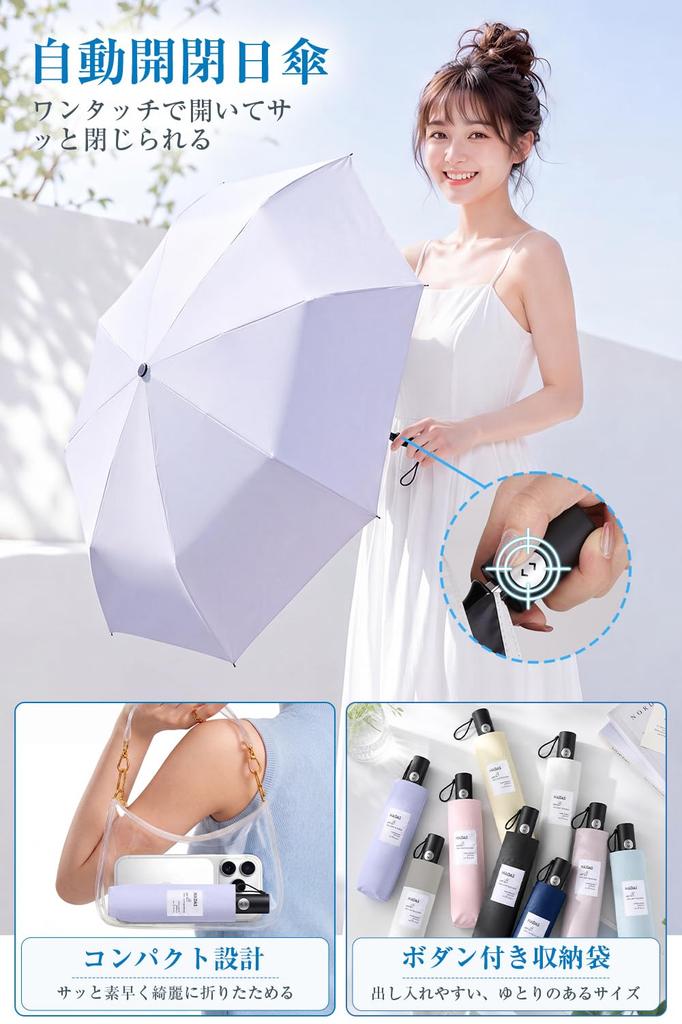 Parasol UV Complete Folds in 3 JIS Heat Automatic Opening and Suitable for Sunny and Rainy Windproof and [Shape Memory, 100% Protection, Sunshade]