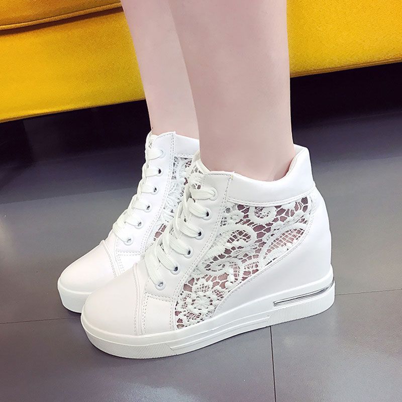 

Модная женская обувь 2024 Новая повседневная увеличивающая рост универсальная дышащая кружевная спортивная женская обувь Zapatos De Mujer 40 белый