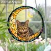Acrylic Crescent Moon Tabby Cat Suncatcher, Stained Glass Style Window Hanging Ornament for Cat and Celestial Lovers