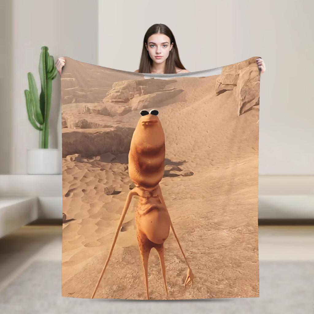 Marcus The Worm Meme Flannel Blanket  Soft Throw Blanket for Outdoor Travel Office Funny Bedspread Sofa Bed Cover