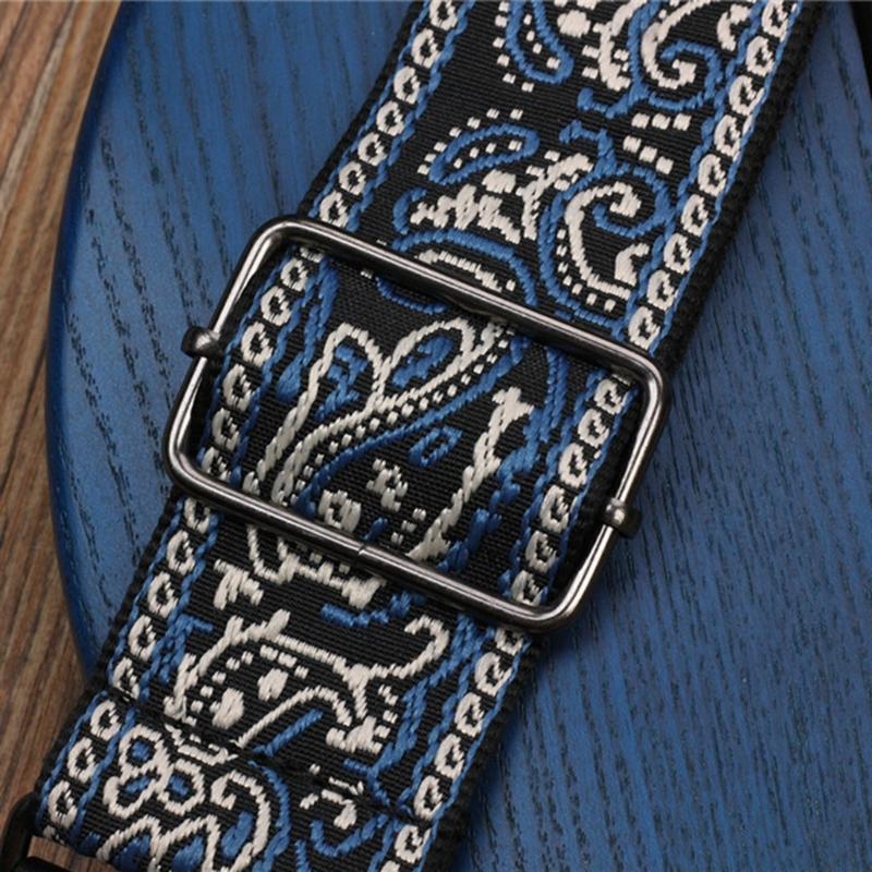 Adjustable Guitar Strap Embroidered Nylon Shoulder Strap Leather Ends Guitar Straps for Bass, Electric & Acoustic Guitar