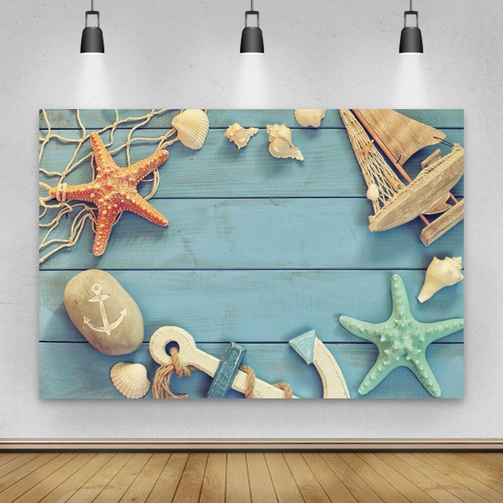 Summer Beach Photography Backdrop Seaside Beach Sand Starfish Shell Baby Birthday Holiday Party Background Photo Studio
