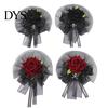 Artificial Rose Hand Flower Black Burgundy Tulle Mesh Corsage for Bridal Groom, Gothic Aesthetic Wristwear Women Boutonniere Wedding, Prom,