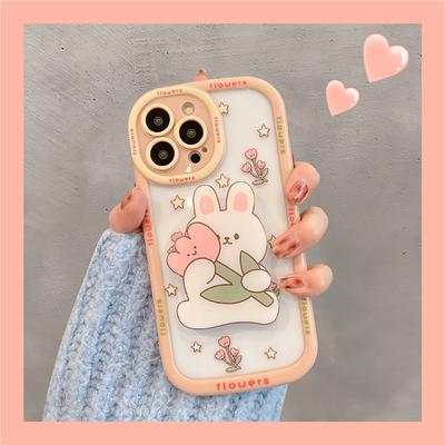 3d Sevimli Tavşan Karikatür Çiçek Darbeye Dayanıklı Tampon Tutucu halkalı telefon kılıfı Kılıfları Iphone 14 11 12 13 Pro Max Yumuşak Arka Kapak Kılıf
