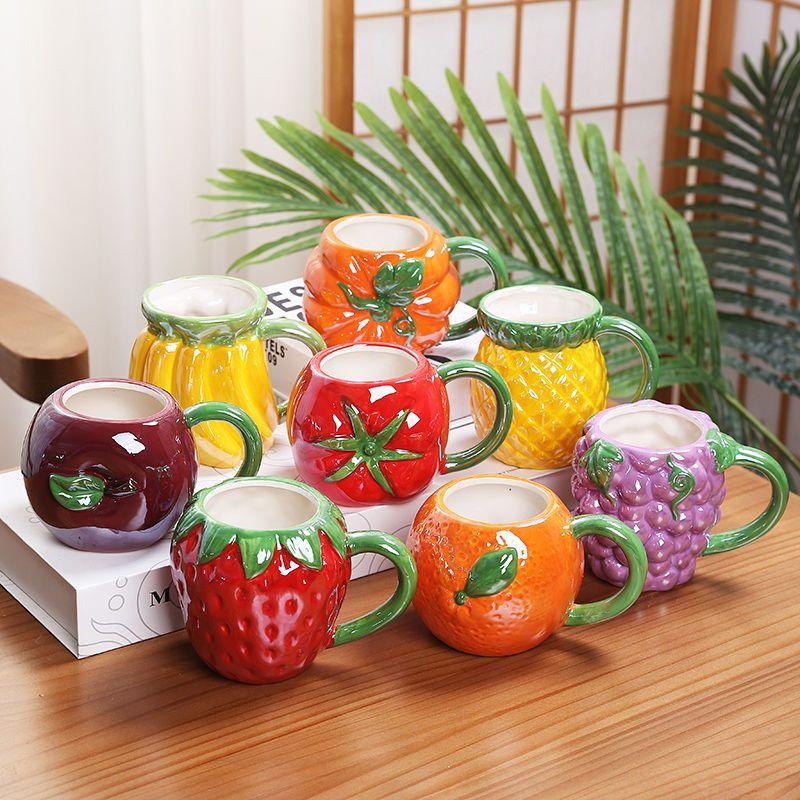 Tazza da Caffè Creativa in Ceramica Fragola Zucca Ananas Tazza Frutta per Bambini Casa Ufficio Colazione Tazza per Bevande al Latte Regalo di Compleanno Nuovo
