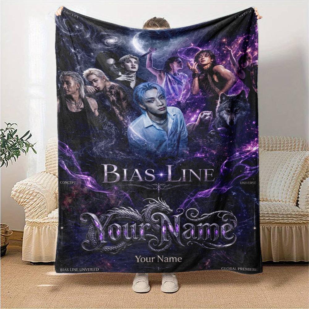 Name Custom Stray Kids Print Flannel Blanket High Quality Warm Comfortable Cover for All Seasons Perfect for Gifts Home Decor