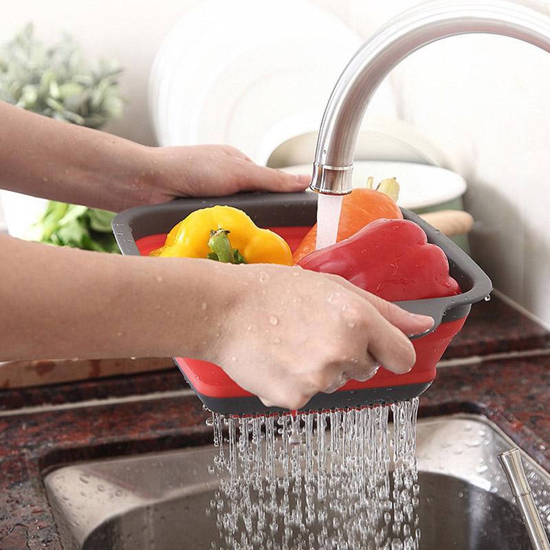 Foldable Drain Basket Silicone Colander Fruit Vegetable Washing Basket Strainer Collapsible Dish Drainer For Kitchen Tools S/L