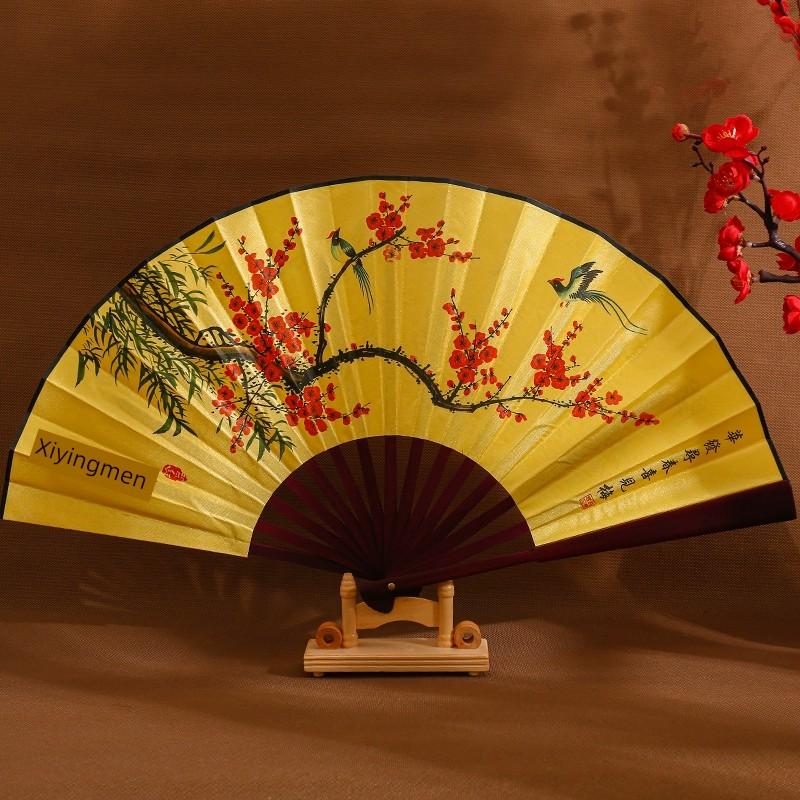 Gift Advertising Fan Chinese Ancient Style 10-Inch Men's Folding Fan Scenic Spot Raw Silk Male Fan Fan Engraved Logo