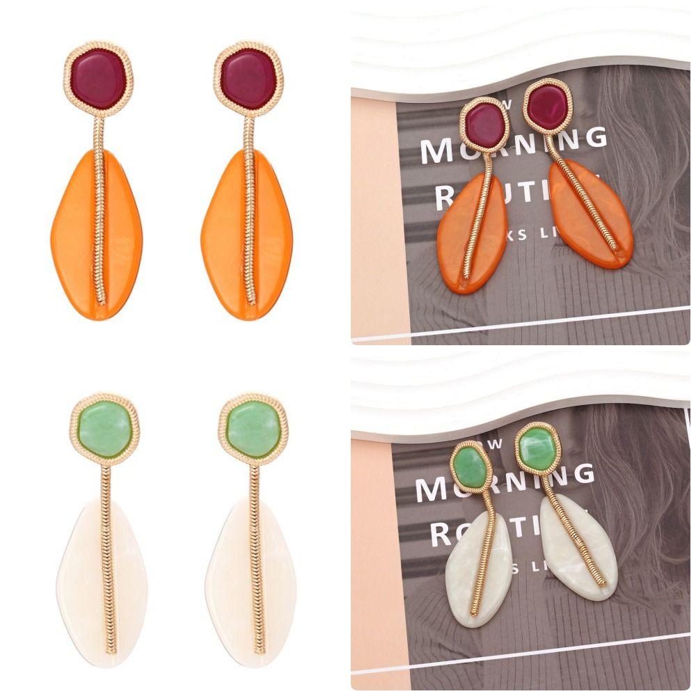 

1Pair Orange White Green Vintage Jewelry Bohemian Posting Earrings Dangle Stud Earrings for Women beige