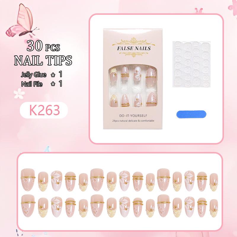 French Wearable Almond-Shaped 3D Flower Nail Tips - European & American Style False Nails.