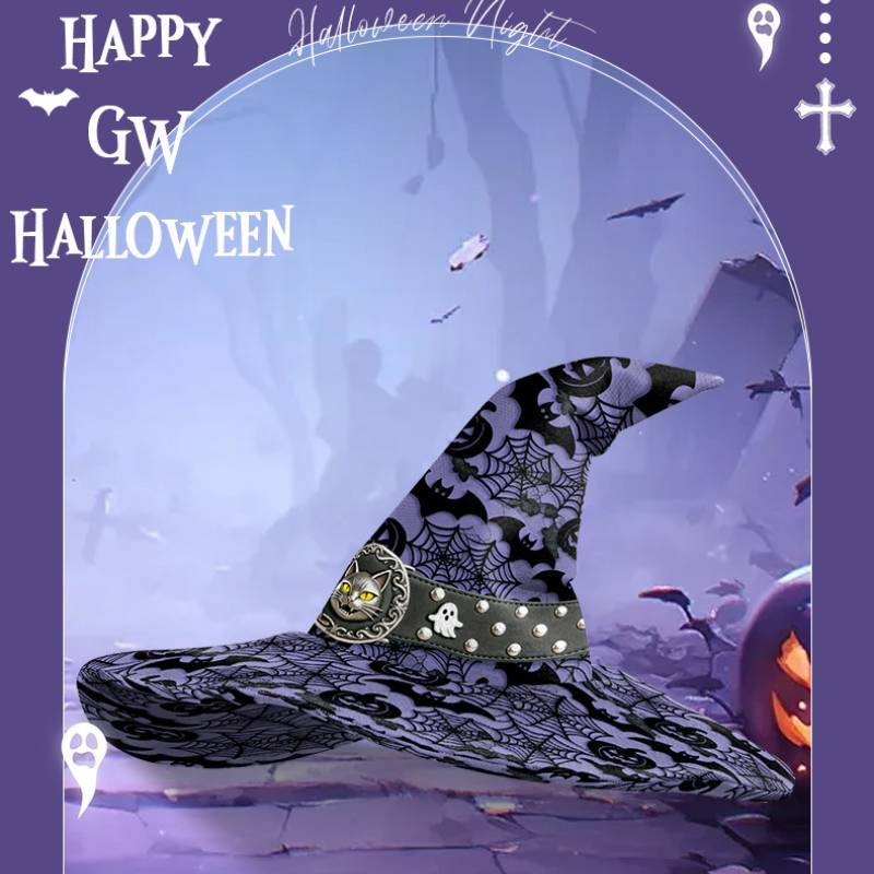 Halloween Witch Hat Costume With Bat And Pumpkin Print For Stage Performance And Party Decor