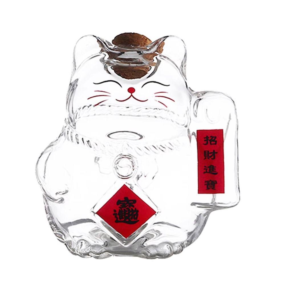 New Lucky Cat Piggy Bank Clear Cartoon Money Jar Glass Mini Golden Bean Storage Bottle for Living Room Office Decor