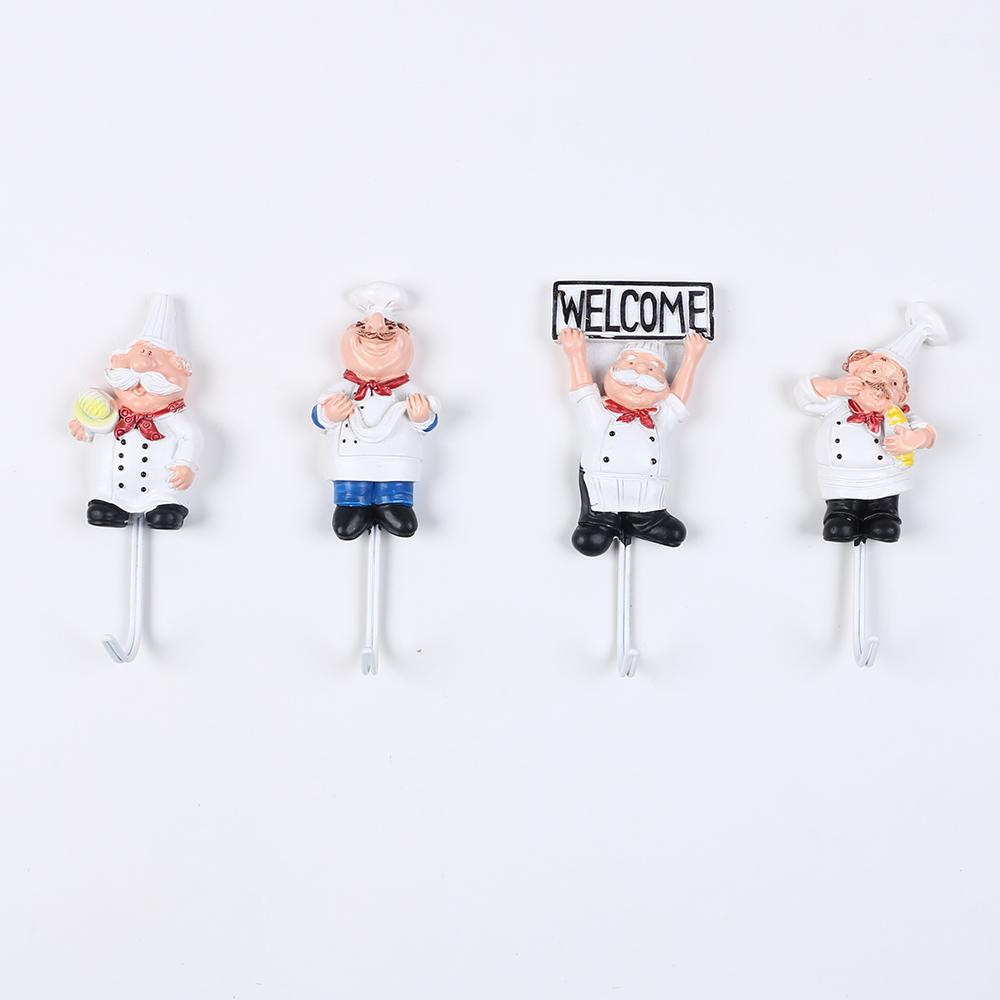 French Chef Wall Hooks Cartoon Chef Wall Mount Resin Stainless Steel Hanger Hook Kitchen Bathroom Home Decoration