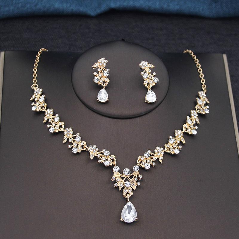 17 Colors Water Drop Purple Bridal Jewelry Sets for Women Party Prom Choker Necklace Earrings Bride Wedding Costume Accessories