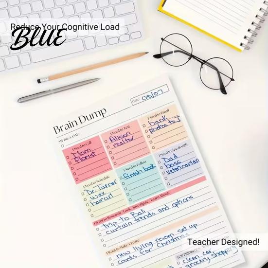 Daily Task Scheduler Page Planner A5 List To-Do for Productivity Notebook 50 And Brain Dump Journal Sturdy Writing Pad