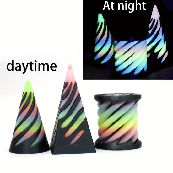 3Pcs 3D Printed Spiral Cone Figurine Impossible Passthrough Sculpture Vortex Thread Illusion Stress Relief Mini Spiral Pyramid Cylinder Fidget Toy