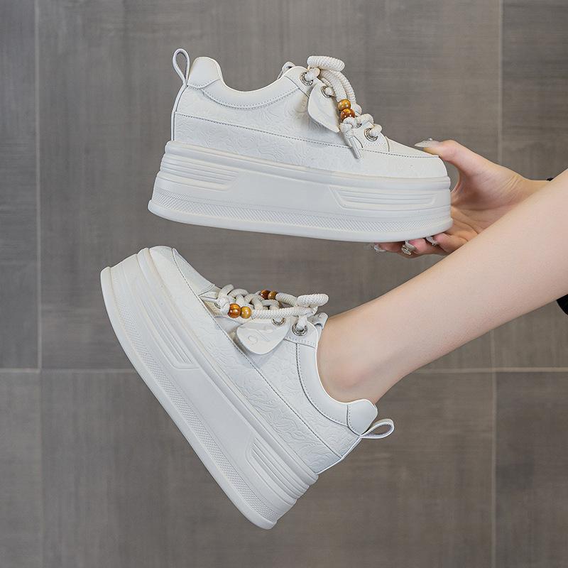 8cm Synthetic Genuine Leather Spring Chunky Sneakers Shoes Women Combat Autumn Warm Winter Ankle Platform Wedge Booties