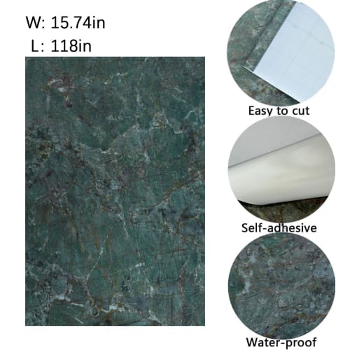 Boobest 40cm Wide X 3m Long Ink Green Marble Wallpaper Sticker, Stylish Waterproof Wallpaper Sticker for Kitchens, Bathrooms, Ceilings, and Toilets. T