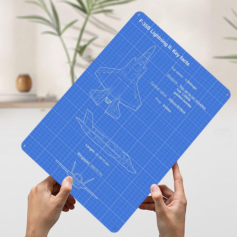 

F35 Blueprint Wall Art Tinplate Poster Customized Wall Art Vintage Retro Metal Signs for Apartment Decoration Room Coffee Bar 7.9x11.8In(20x30cm)