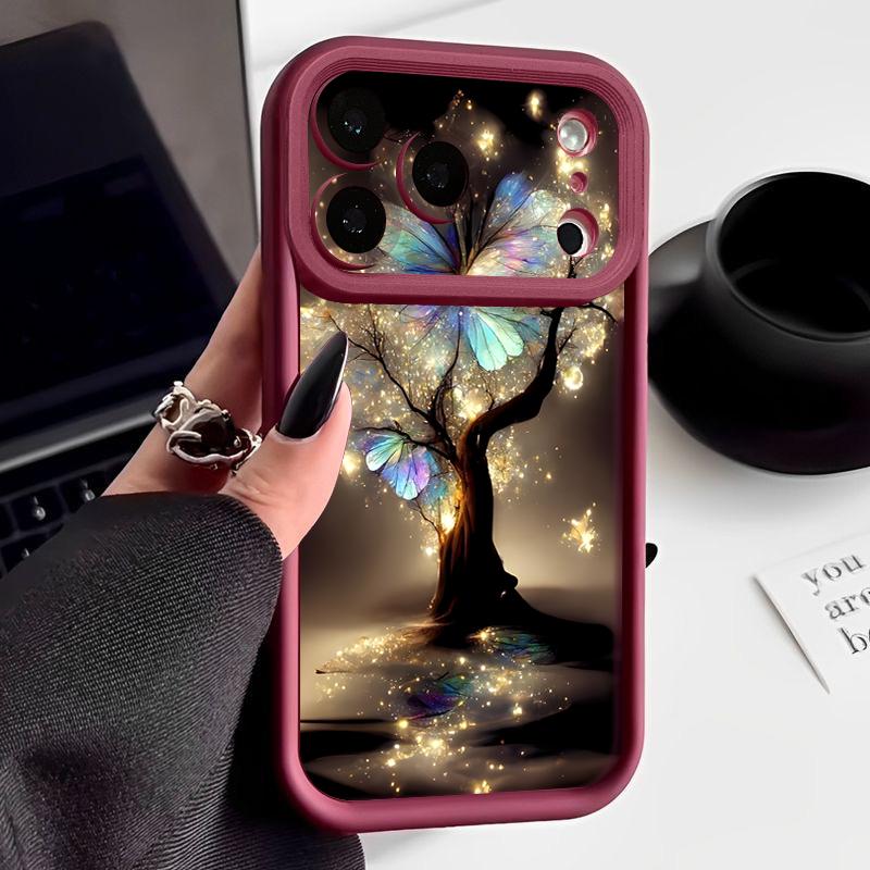 Shining Fantasy Tree Butterfly Case For iPhone 17 Pro Max Shockproof Silicone Bumper Cover For iPhone 16 Pro Max Funda iPhone 15 14 13 12 11 16E
