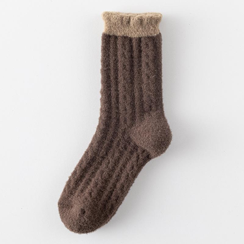 Australian Velvet Socks Medium Tube Socks Season Color Matching Retro Velvet Thickened Warm Mink Velvet Home Sleeping Socks Women