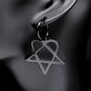 Goth Heartagram Star Dangle Hoop Earring Women Stainless Steel Black Color Rock Music Band HIM Fans Earrings Jewelry E2613S03