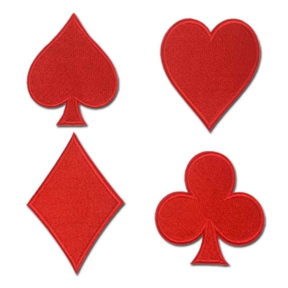 8 Stück Poker Karten Stickaufnäher Rotes Herz Aufnäher Pik Poker DIY Aufbügelbilder Handgemachte Kleidung Aufkleber