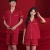 Newlywed Couple Pajamas Summer Ice Silk Short-sleeved Suit Red Festive Wedding Silk Men's and Women's Loungewear Summer