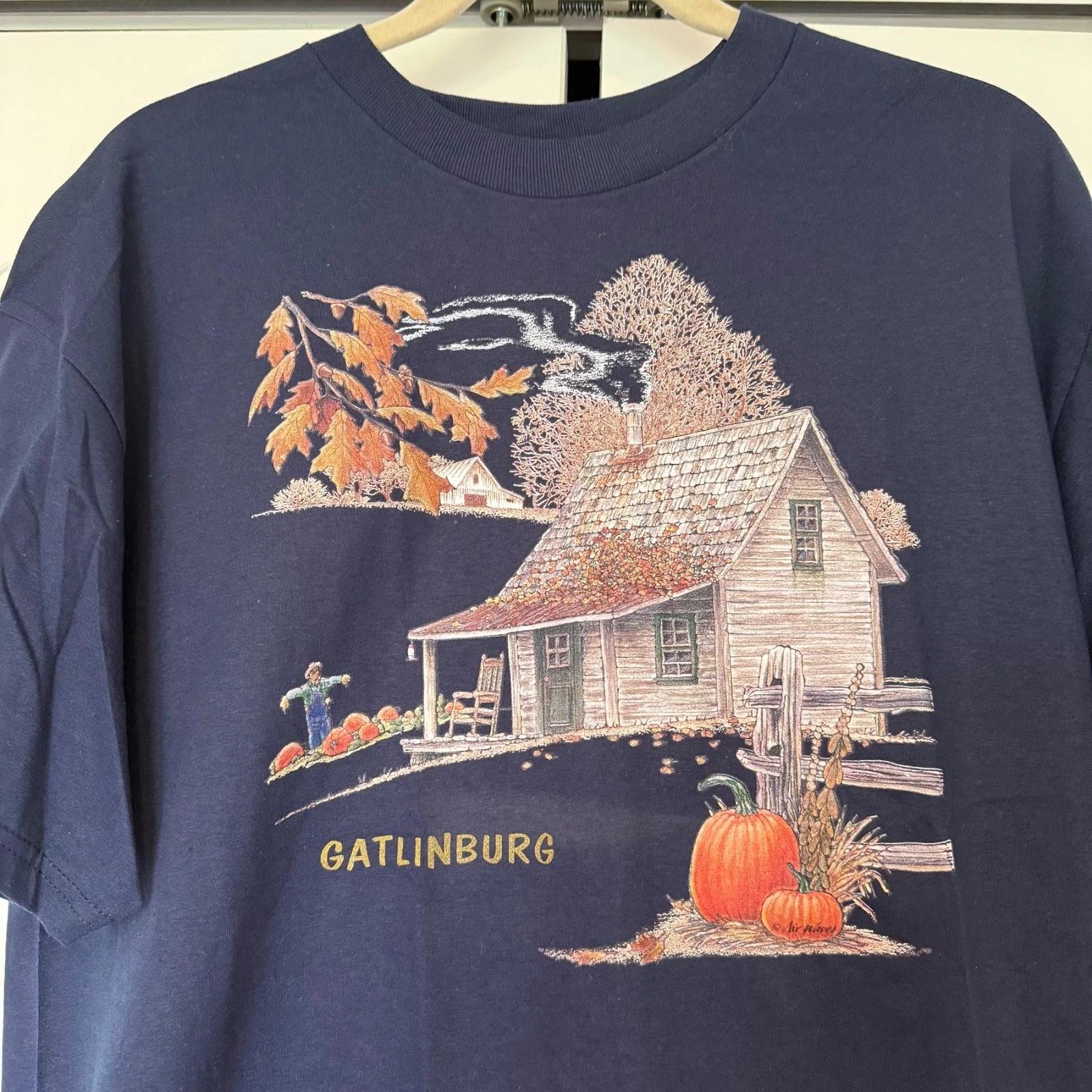 

New VTG Fall Cabin Pumpkins Gatlinburg Tennessee T-shirt 90s Y2K 2000s Large S