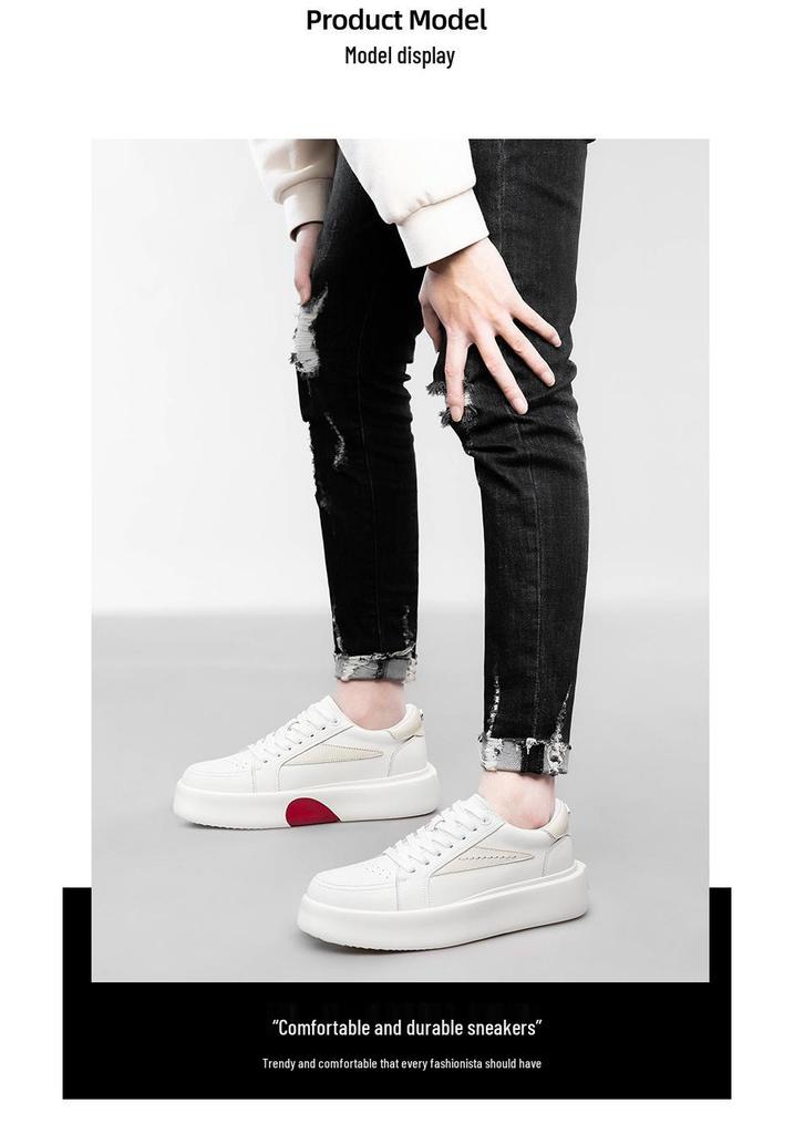 Men's Trendy Leather Pointed Toe Low-Top Shoes with 5CM Thick Sole - Versatile High Street Casual Sneakers