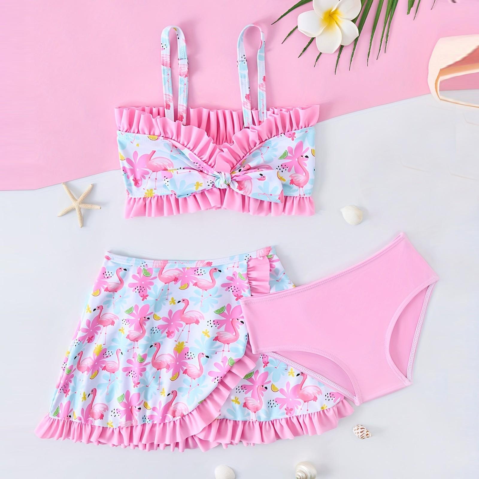 

Комплект летнего нижнего белья для девочек - бюстгальтер с вырезами, трусики и юбка, комплект из 3 предметов нижнего белья 110 розовый