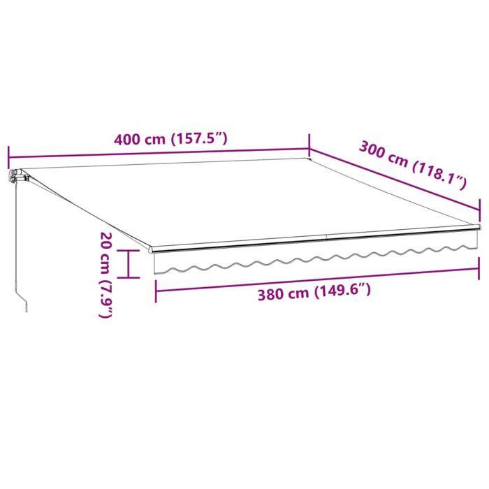 VidaXL Auvent manuel rétractable avec LED bordeaux 400x300 cm, auvent, auvent de porte, auvent de jardin, store, auvent de 3310187