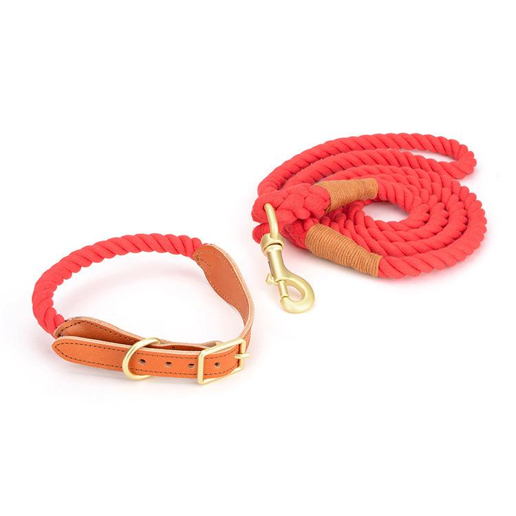 

Hand-Braided Leather Dog Leash & Collar Set Anti-Shock Cotton Rope 8-Strap Strong Pull-Proof for Large Medium Dogs червоний