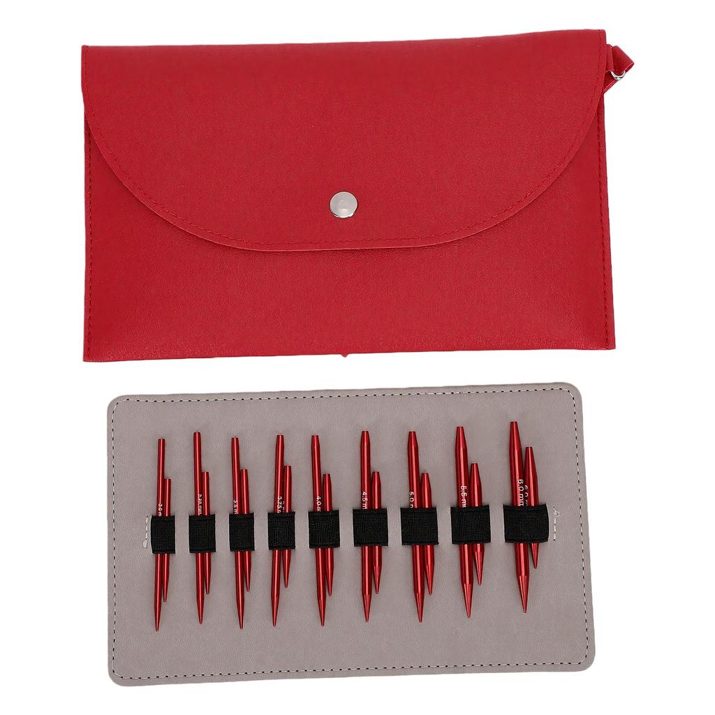 9 Pairs Interchangeable Circular Needle Set Red Aluminum Knitting Needles and 4 Cables for Hats Scarves Sweaters