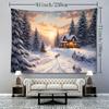 Christmas Snow Mountain & House Tapestry - Festive Wall Hanging for Living Room, Bedroom Decor | Durable Polyester, Easy Care | Multiple Sizes Availab