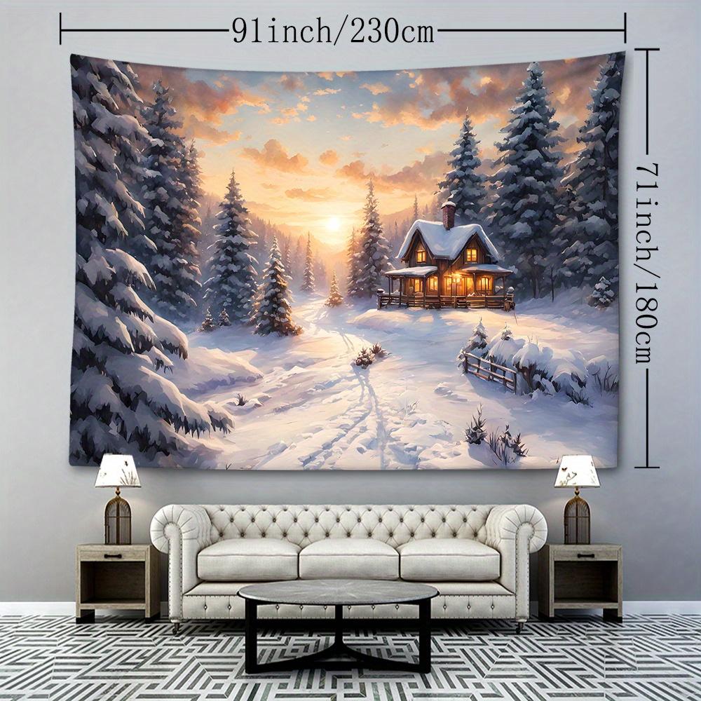Christmas Snow Mountain & House Tapestry - Festive Wall Hanging for Living Room, Bedroom Decor | Durable Polyester, Easy Care | Multiple Sizes Availab