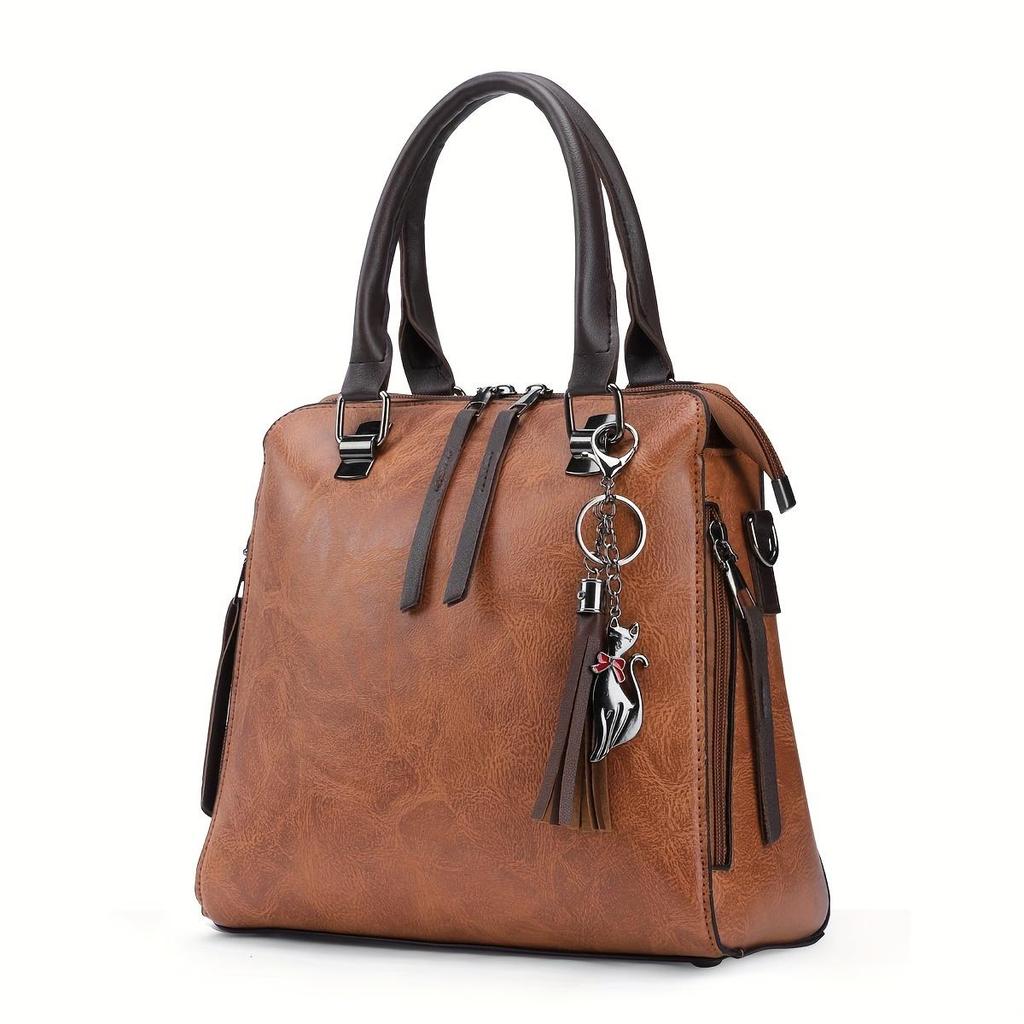 4 In 1 Retro Fashion Handbags Set For Women, Large-capacity Tote Shoulder Bag With Keychain Decor