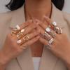Seven-piece Imitation Pearl Dripping Oil Irregular Geometric Opening Ring Ins Jewelry