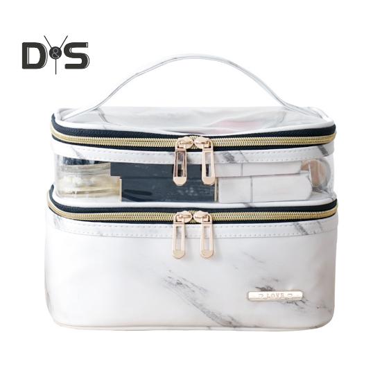 

Дорожная косметичка, двухъярусная водонепроницаемая косметичка, органайзер с двойной молнией, косметичка для женщин и девочек, туалетные кисти, помады A