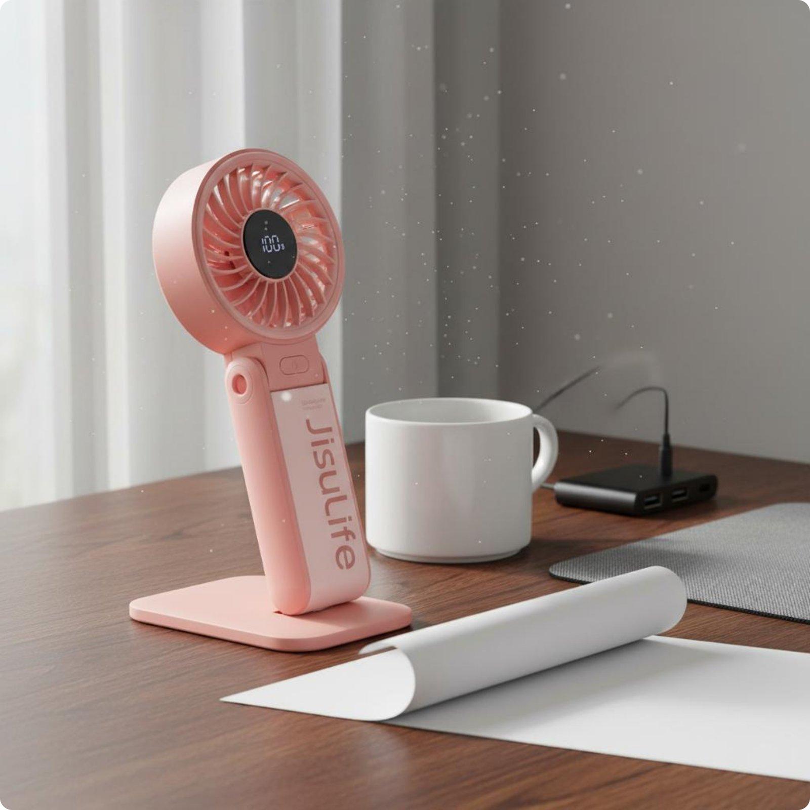 USB Rechargeable Neck Fan 5000mAh Battery Foldable Neck Fan Personal Cooling 5 Speed Settings Hands Free for Outdoor розовый