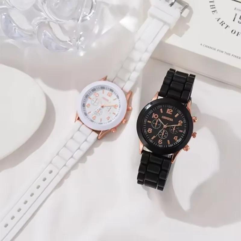 2ks Luxusní dámská sada hodinek Móda Luxusní Elegantní slitinové náramkové hodinky Silikonový řemínek Pár Hodinky Muži Quartz Vánoční dárky