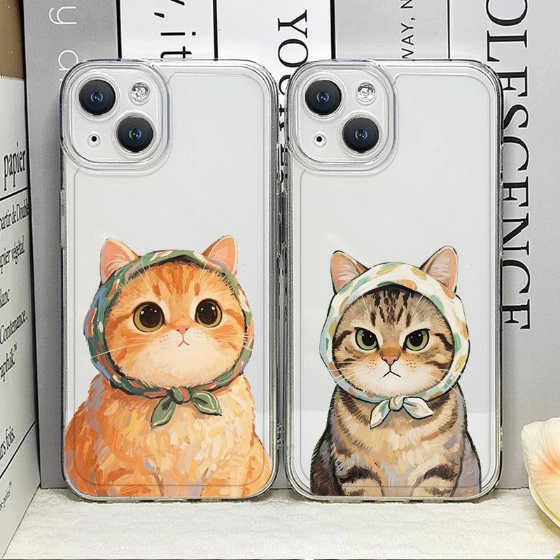 Cartoon Oil Painting Animal Cat Transparent Phone Case for IPhone 17 Pro Max 16 15 11 12 14 13 Mini 7 8 Plus X XS XR Soft Cover
