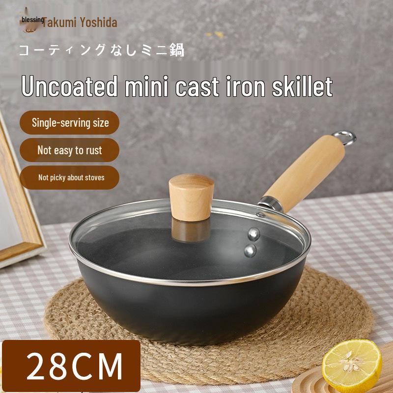 

Компактный чугунный вок для жарки на сковороде на одну персону, антипригарный, без покрытия, универсальный для индукционных и газовых плит