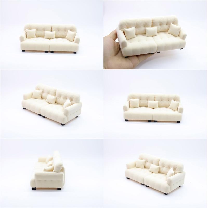 Handmade Mini Couch Dollhouses Single Sofa Set Flocking Loveseat Seater For Realistic Bedroom Scenes