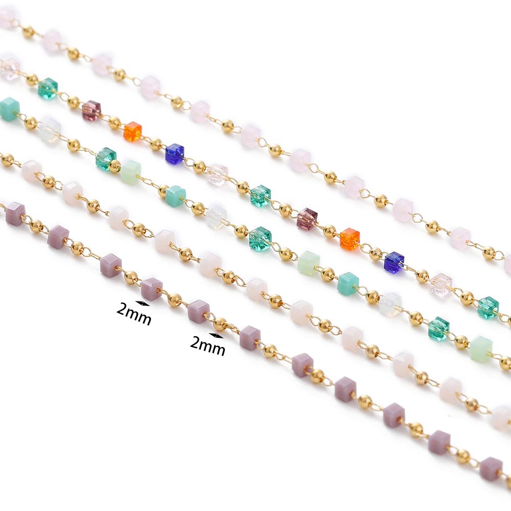1Meter Colorful Cube Stone with Copper Beads Chains Necklace Chain for DIY Anklet Bracelets Handmade Jewelry Making Accessories