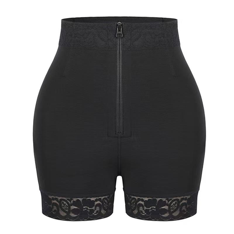 

High Waist Shaper Shorts With Front Zipper And Lace Trim S чёрный