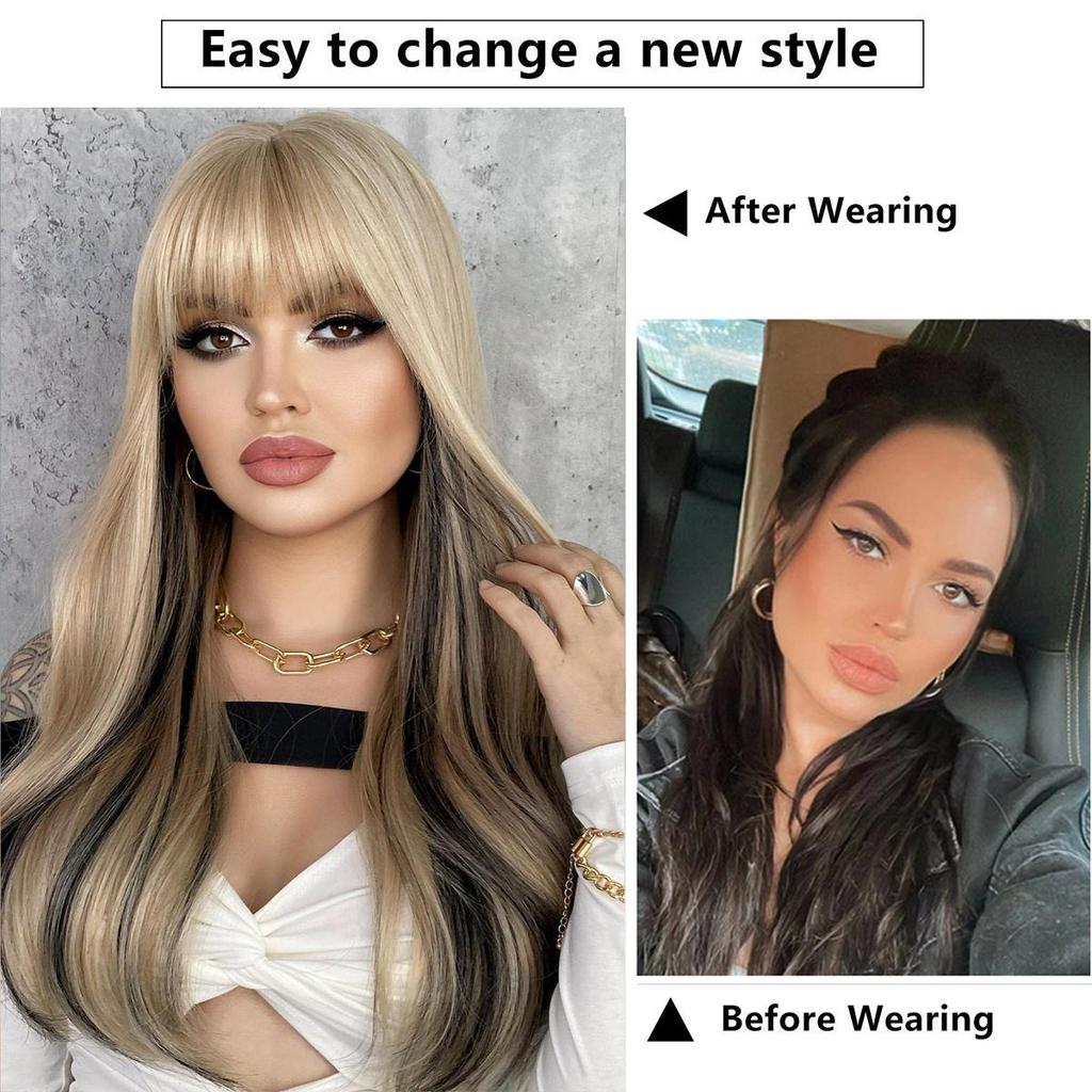 Women's 62cm Hair Simulation Hair Long Hair Straight Hair Rose Hair Net Headwear Full Head Cover Natural and Realistic Wig