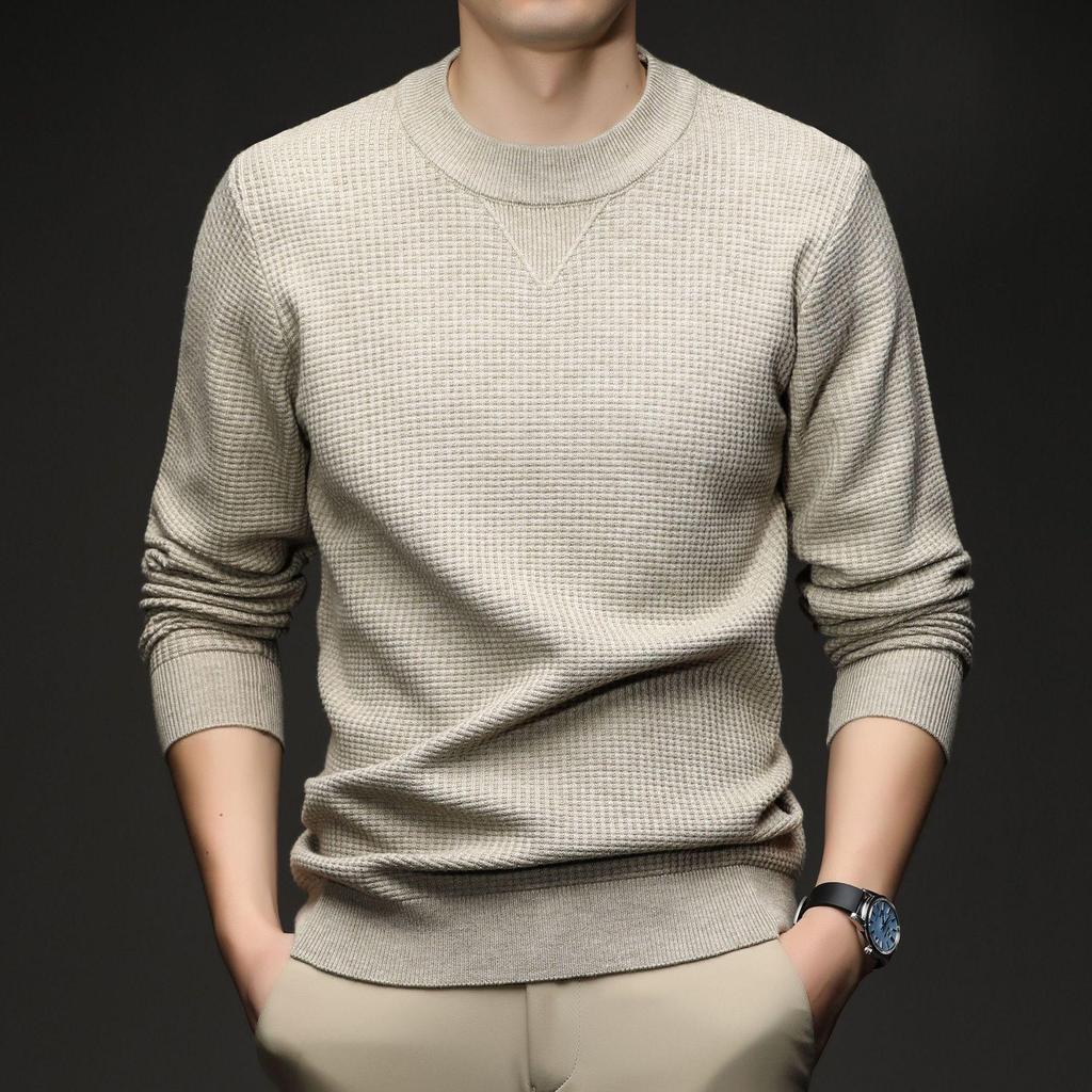 Men's Douyin Bestseller Autumn/Winter Knitwear: Trendy Round Neck Solid Color Jacquard Thick Sweater
