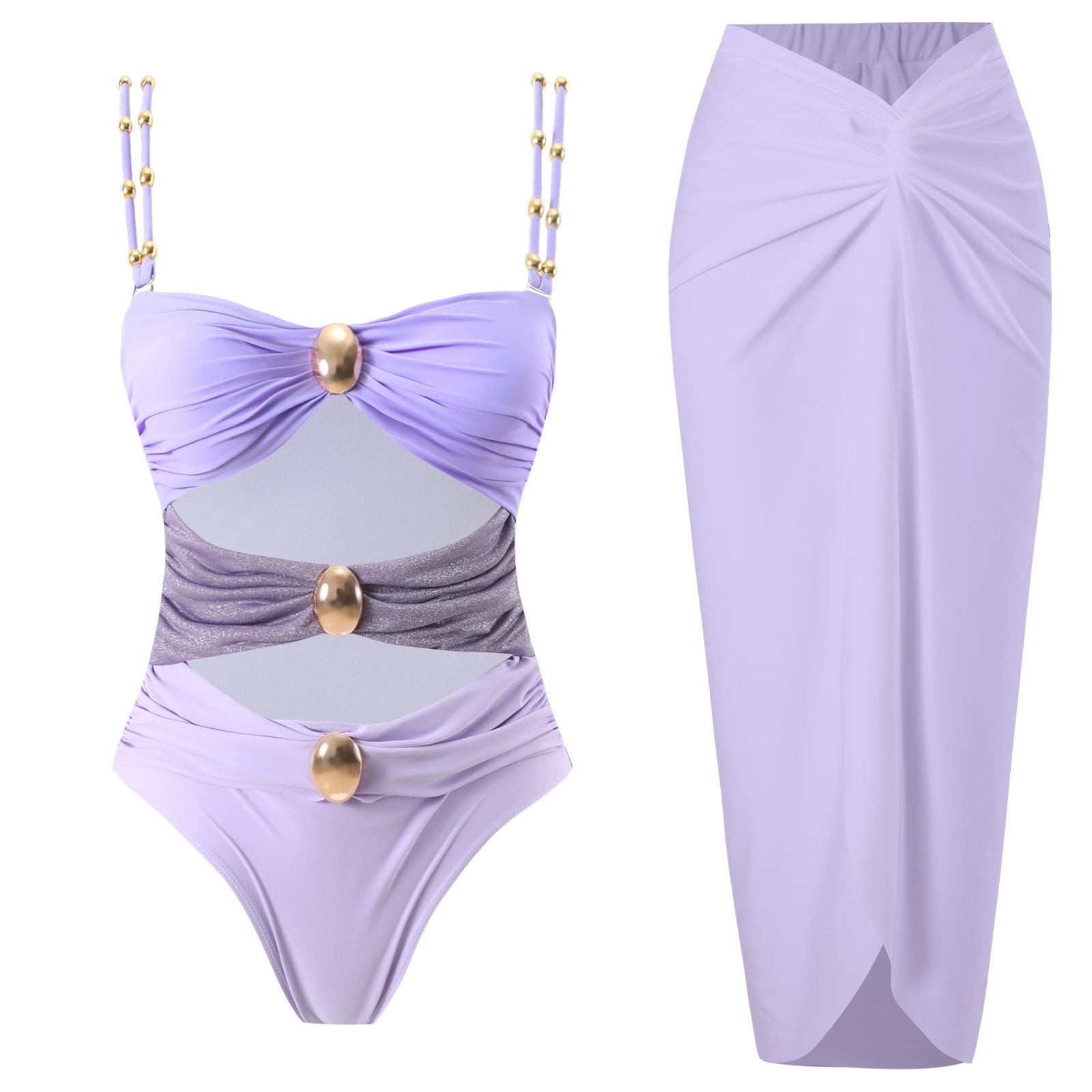 

2024 Hollowen Цільний купальник Сексуальні купальники Розкішні жіночі купальні костюми з відкритими плечима Лоскутний купальний костюм з поясом Боді Пляжний одяг XL фіолетовий